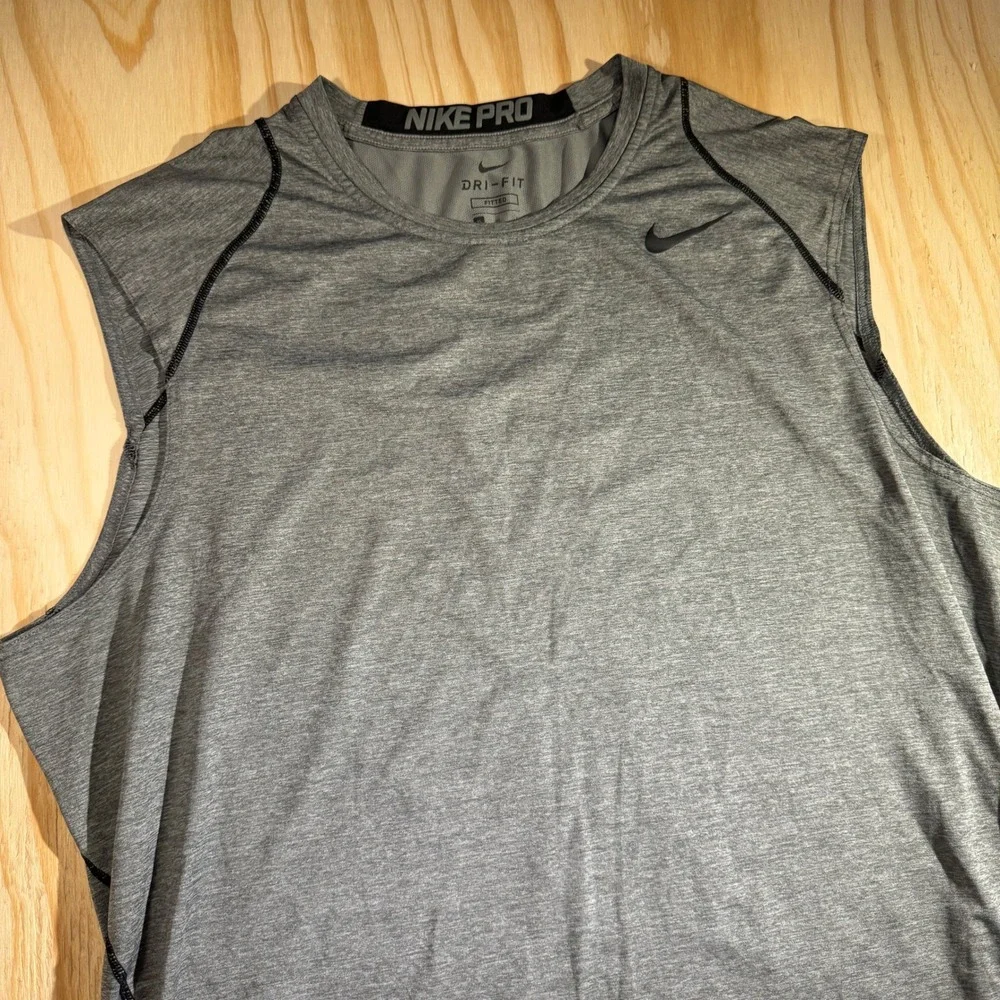 Nike Men's Pro Dri-FIT Fitted Sleeveless Shirt Heather Gray Muscle Tank Size XL